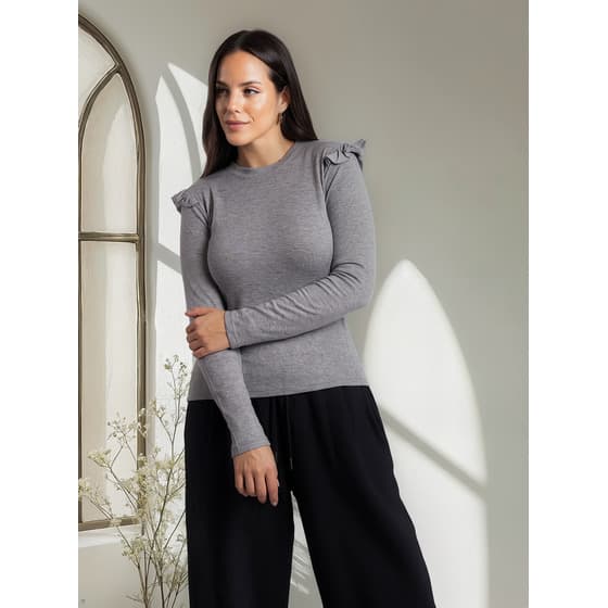 Pack X2 Camiseta Con Volados - Lanilla Angora (GRIS)